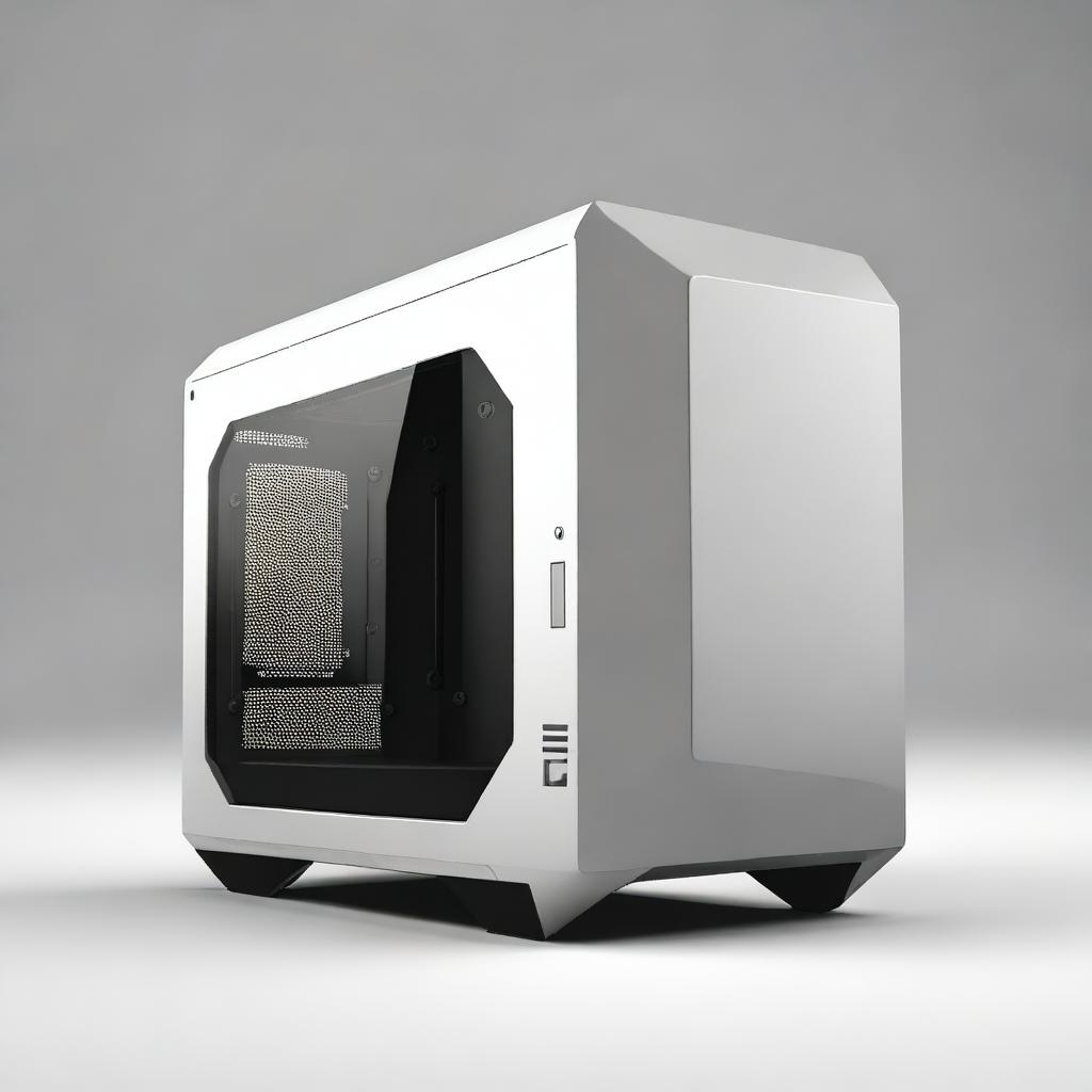 A high-quality digital art image showcasing a futuristic minimalist ITX case