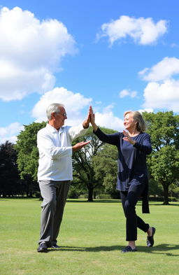 A heartwarming scene depicting parents practicing tai chi together in a serene outdoor setting