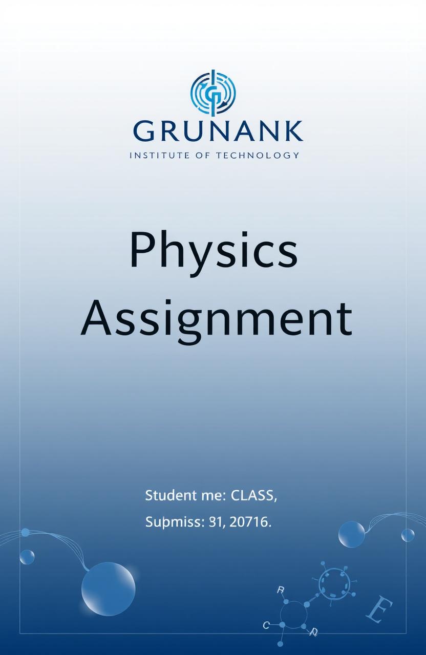 A professional and clean front page design for a physics assignment from the Grunank Institute of Technology