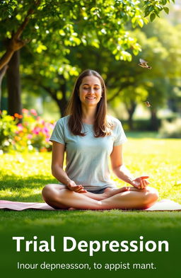 A serene and calming scene depicting an individual sitting in a peaceful park, surrounded by lush greenery and soft sunlight filtering through the leaves