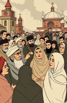 An academic illustration depicting the dynamics of Islamic social life in the Soviet Union from 1922 to 1991