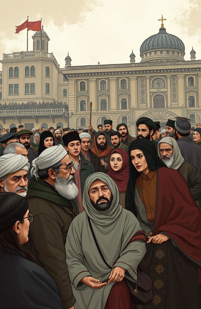 An academic illustration depicting the dynamics of Islamic social life in the Soviet Union from 1922 to 1991