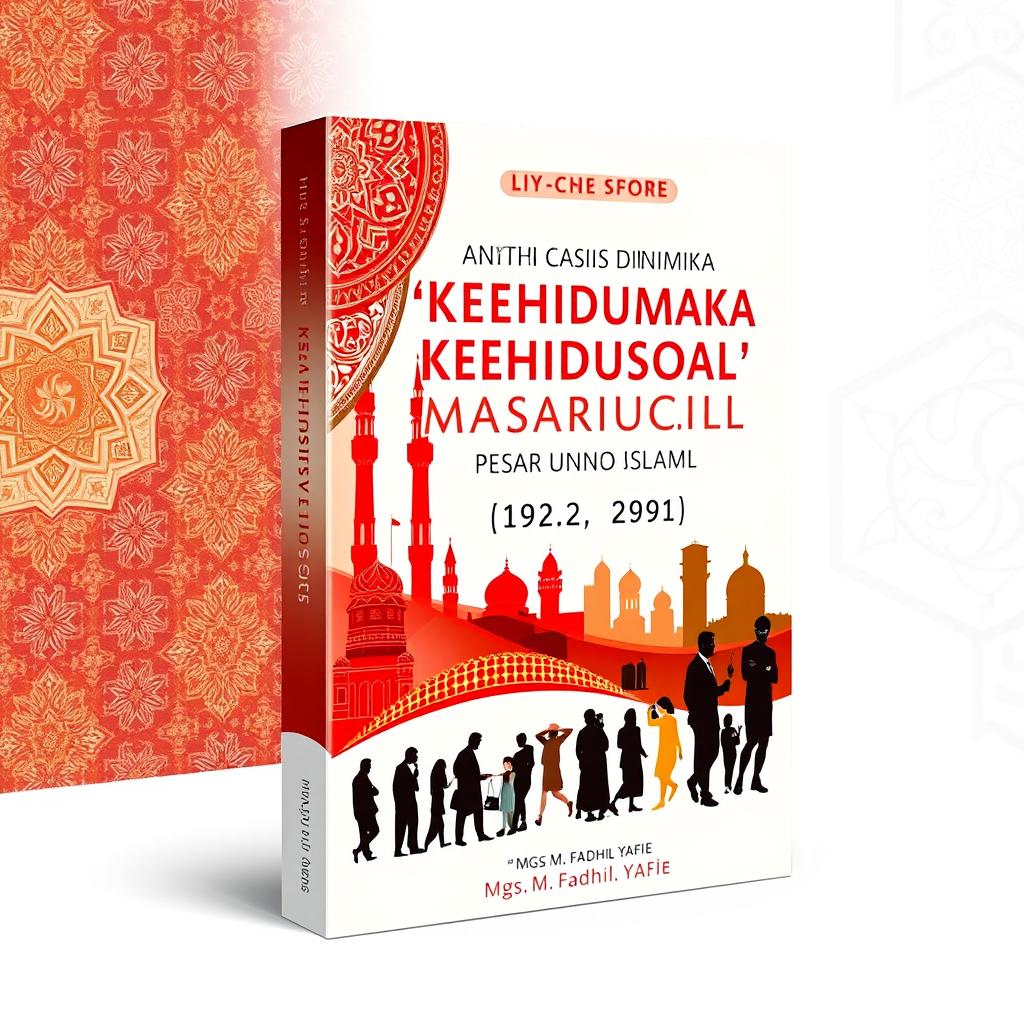 An artistic book cover design titled 'Analisis Dinamika Kehidupan Sosial Masyarakat Islam di Uni Soviet (1922-1991)' by Mgs