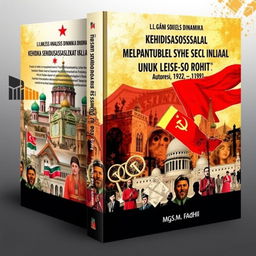 A striking book cover design for 'Analisis Dinamika Kehidupan Sosial Masyarakat Islam di Uni Soviet (1922-1991)' by Mgs