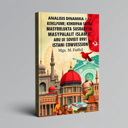 A striking book cover design for 'Analisis Dinamika Kehidupan Sosial Masyarakat Islam di Uni Soviet (1922-1991)' by Mgs