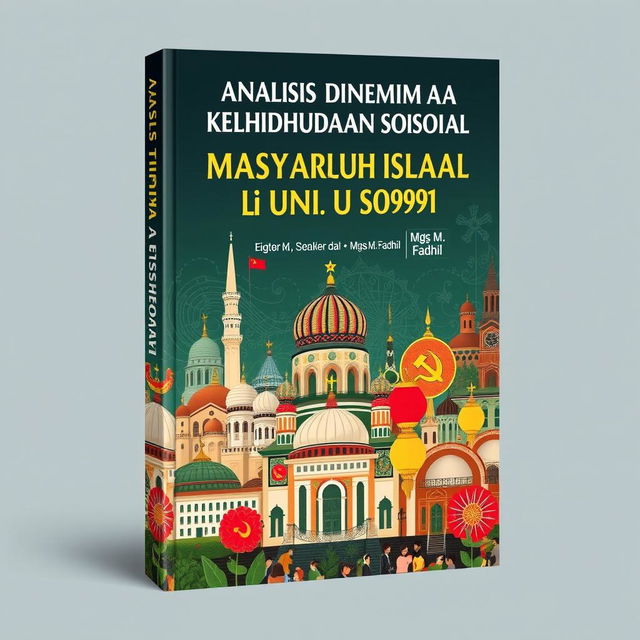 A striking book cover design for 'Analisis Dinamika Kehidupan Sosial Masyarakat Islam di Uni Soviet (1922-1991)' by Mgs