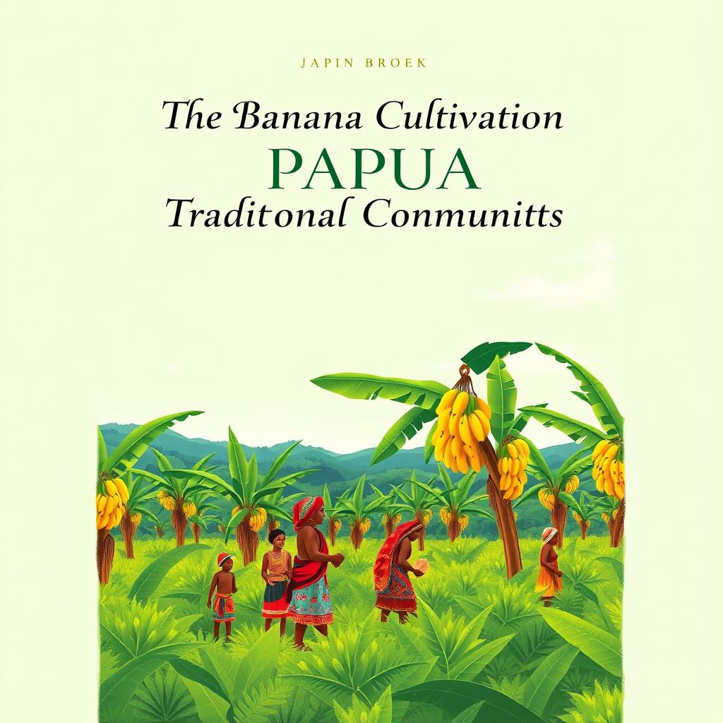 A beautifully illustrated cover design for a book titled 'The Banana Cultivation of Papua's Traditional Communities'