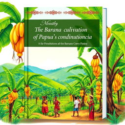 A beautifully illustrated cover design for a book titled 'The Banana Cultivation of Papua's Traditional Communities'