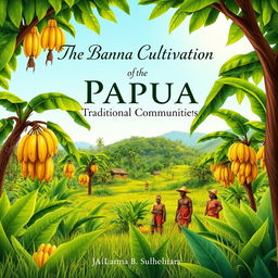 A beautifully illustrated cover design for a book titled 'The Banana Cultivation of Papua's Traditional Communities'