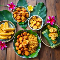 A vibrant display of traditional dishes featuring bananas, showcasing a variety of cultures