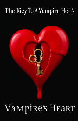 A red melting heart featuring a prominent lock hole at its center, adorned with a shimmering golden key intricately placed within the heart
