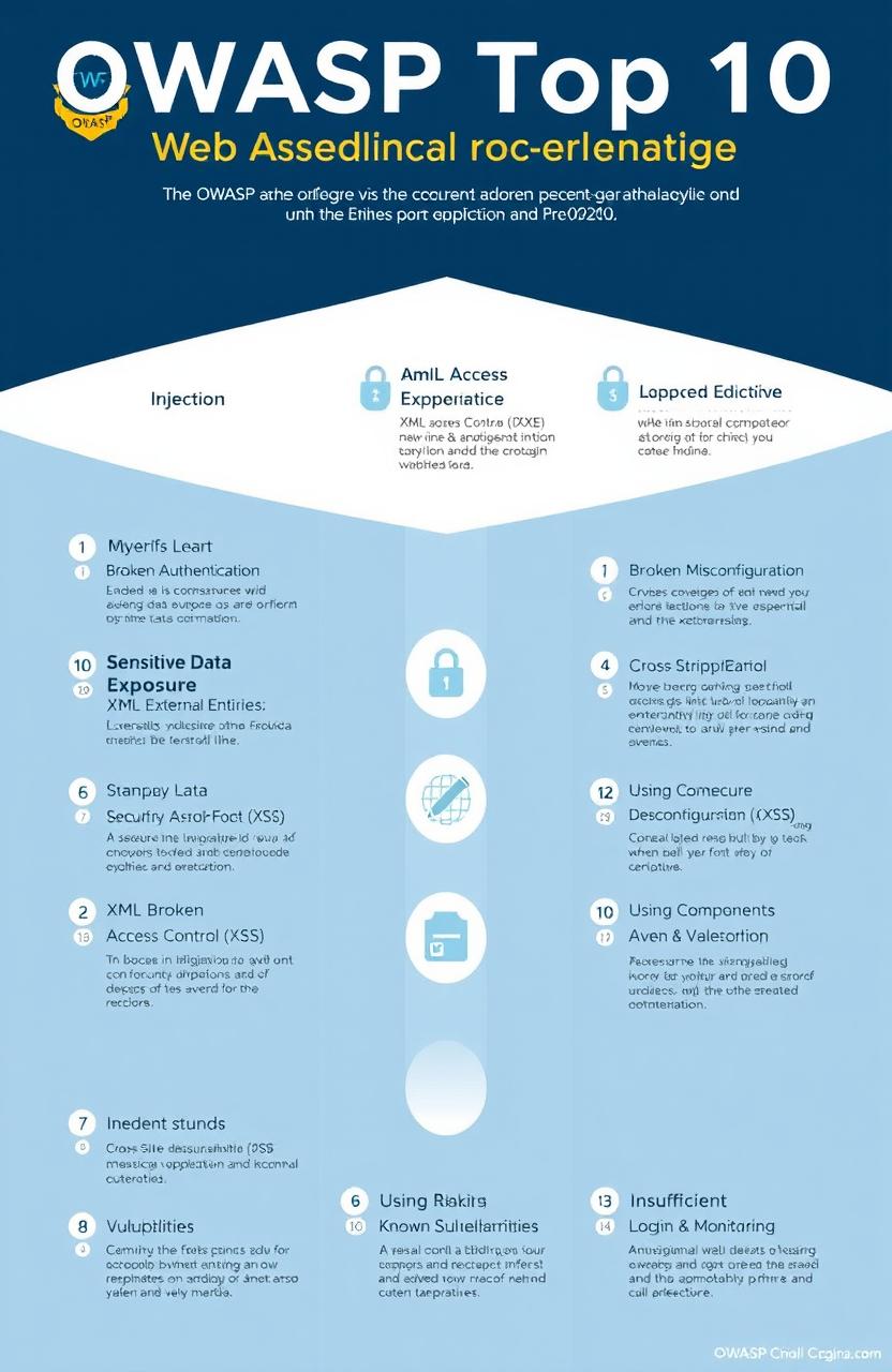 A high-quality infographic that visually represents the OWASP Top 10 web application security risks