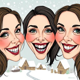 In a realistic, hand-drawn style, the image showcases three women's faces that dominate the frame