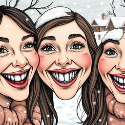 In a realistic, hand-drawn style, the image showcases three women's faces that dominate the frame
