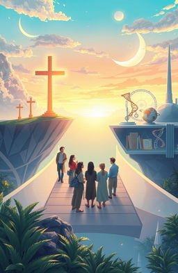 A serene and thought-provoking illustration representing the theme 'Bridging Faith and Knowledge