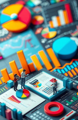 An abstract representation of statistics, featuring colorful graphs, pie charts, and infographics