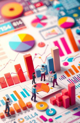 An abstract representation of statistics, featuring colorful graphs, pie charts, and infographics