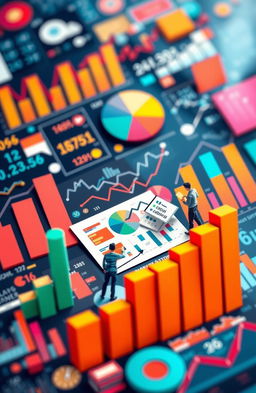 An abstract representation of statistics, featuring colorful graphs, pie charts, and infographics
