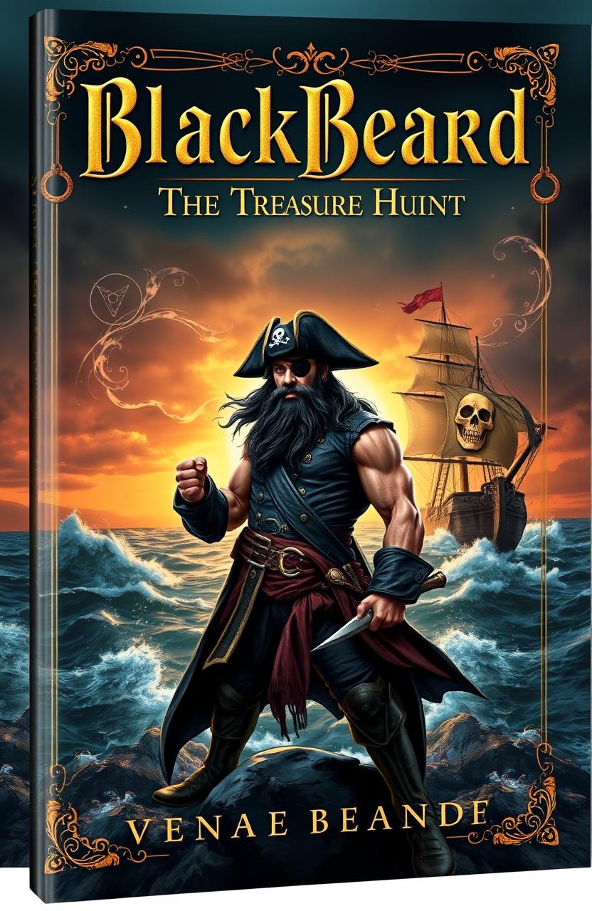 A captivating book cover for a novel titled 'BlackBeard: The Treasure Hunt'