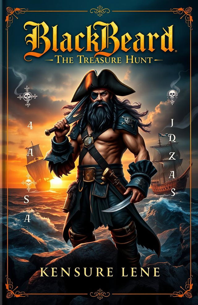 A captivating book cover for a novel titled 'BlackBeard: The Treasure Hunt'