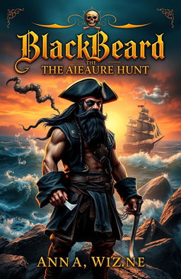 A captivating book cover for a novel titled 'BlackBeard: The Treasure Hunt'