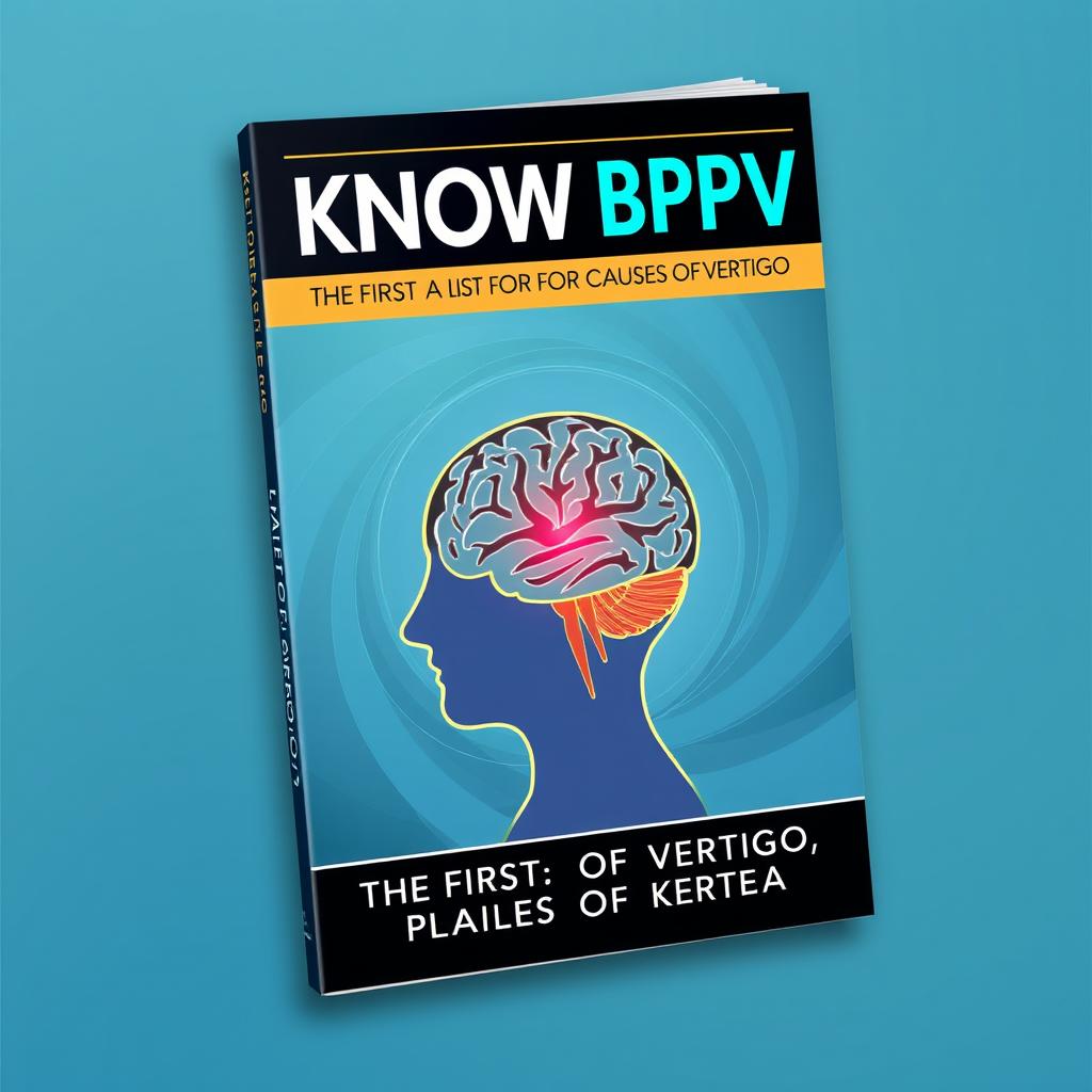 A captivating book cover design for the title "KNOW BPPV, THE FIRST IN LIST FOR CAUSES OF VERTIGO"