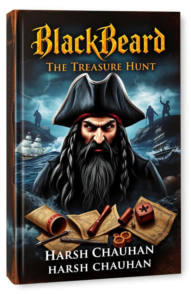 A captivating book cover for the novel 'BlackBeard: The Treasure Hunt' by Harsh Chauhan