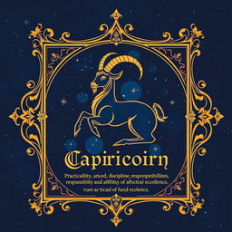 A beautifully designed Capricorn zodiac card featuring the Capricorn symbol, which is often represented by a goat, particularly a sea goat