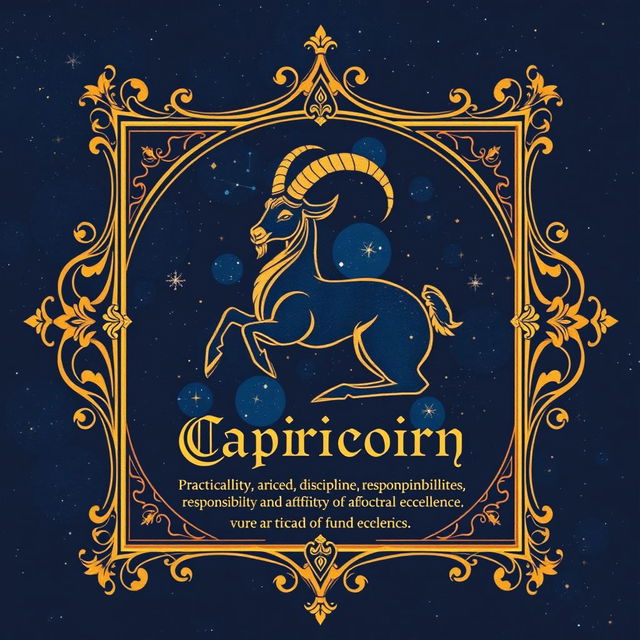 A beautifully designed Capricorn zodiac card featuring the Capricorn symbol, which is often represented by a goat, particularly a sea goat