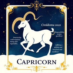 A beautifully designed Capricorn zodiac card featuring the Capricorn symbol, which is often represented by a goat, particularly a sea goat