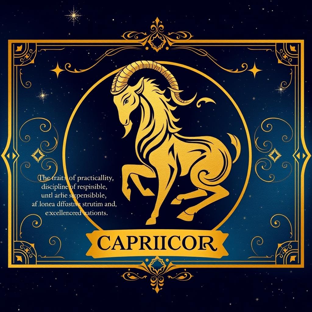 A beautifully designed Capricorn zodiac card featuring the Capricorn symbol, which is often represented by a goat, particularly a sea goat