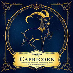 A beautifully designed Capricorn zodiac card featuring the Capricorn symbol, which is often represented by a goat, particularly a sea goat
