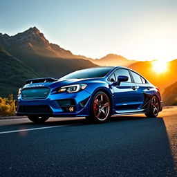A sleek and sporty Subaru Impreza parked on a scenic mountain road