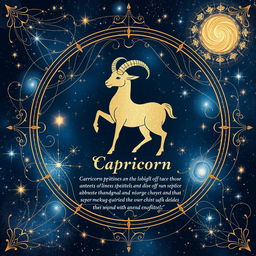 A beautifully designed Capricorn zodiac card featuring the Capricorn constellation, surrounded by intricate cosmic elements like swirling galaxies, twinkling stars, and ethereal nebulae