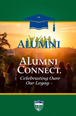 A vibrant and engaging book cover design for an alumni meet association at a university