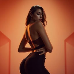 A woman showcasing her figure, poetically highlighting the curves of her body in an elegant yet alluring pose