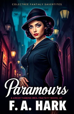 A captivating retro style book cover for a noir urban fantasy novel titled 'Paramours' by F