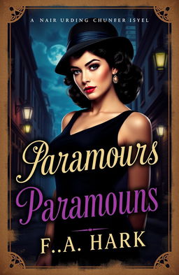 A captivating retro style book cover for a noir urban fantasy novel titled 'Paramours' by F