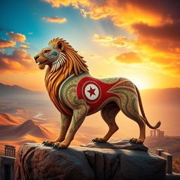 A majestic representation of Tunisia embodied as a powerful animal, showcasing the essence of the country’s landscapes and culture
