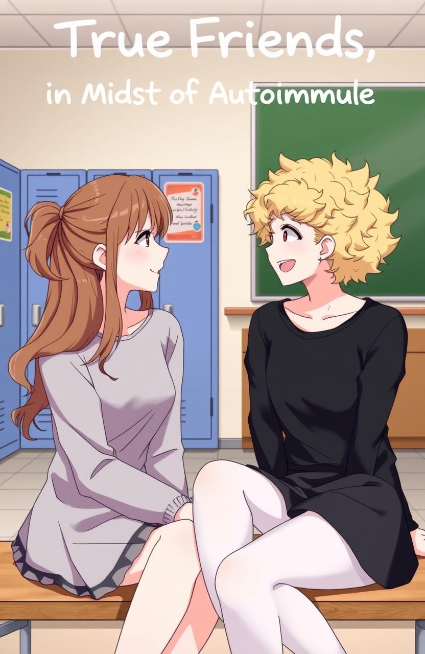 Two female characters sitting together in a school setting, deep in conversation