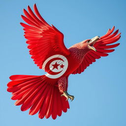 An artistic representation of the Tunisian flag transformed into the shape of an eagle
