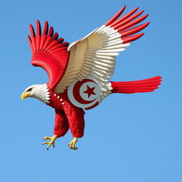 An artistic representation of the Tunisian flag transformed into the shape of an eagle