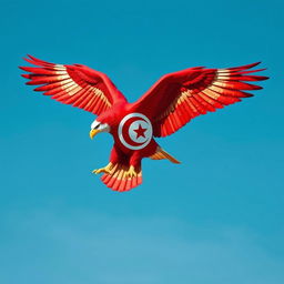 An artistic representation of the Tunisian flag transformed into the shape of an eagle