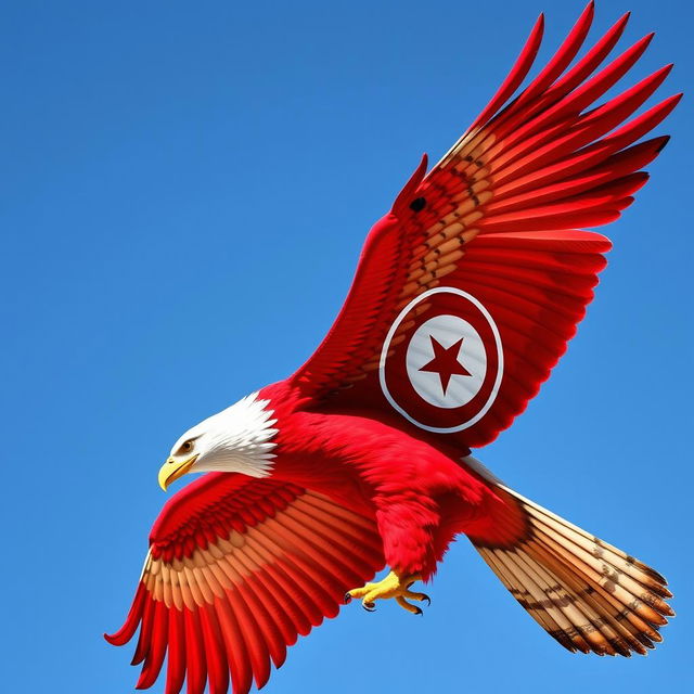 An artistic representation of the Tunisian flag transformed into the shape of an eagle