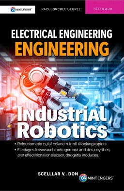An image of a modern, well-designed textbook cover on electrical engineering with a focus on industrial robotics, aimed at bachelor's degree students