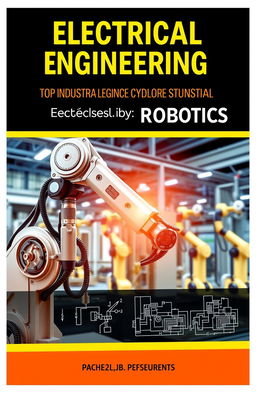 An image of a modern, well-designed textbook cover on electrical engineering with a focus on industrial robotics, aimed at bachelor's degree students