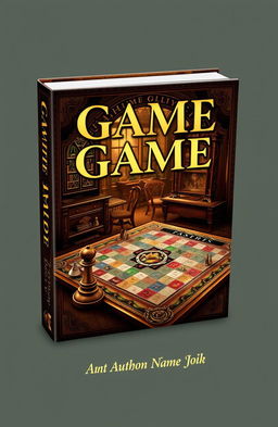 A visually striking book cover design for a traditional game, featuring elements like a vintage board game layout, ornate game pieces, and a richly detailed background depicting a nostalgic game night atmosphere
