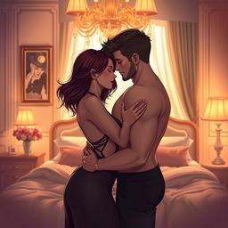 A sensual and intimate moment between two adult figures, highlighting the beauty of connection and passion