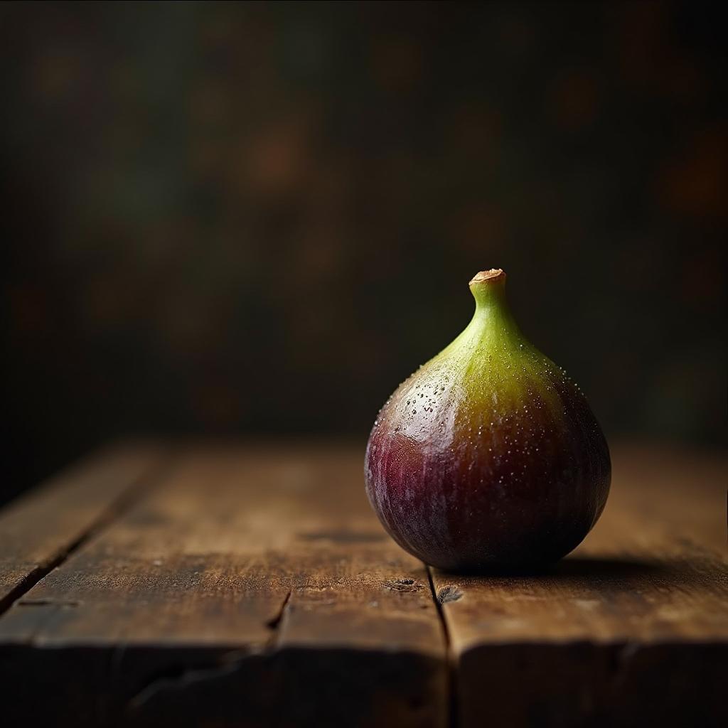 A beautifully composed still life of a fig, presented in the style of old cinema