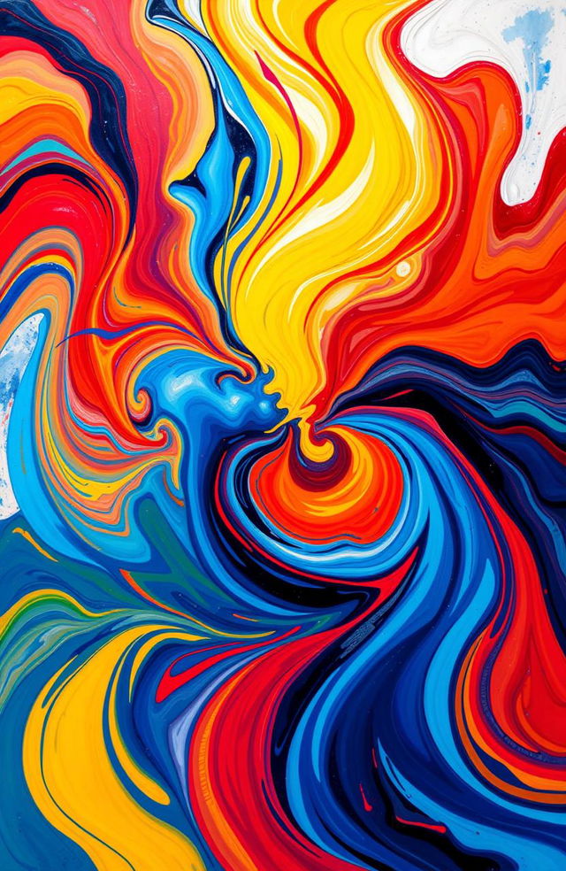 A vibrant abstract art piece inspired by the concept of TDAH (ADHD), featuring swirling colors that represent dynamism and energy, with flowing shapes that symbolize thoughts racing and fluctuating emotions